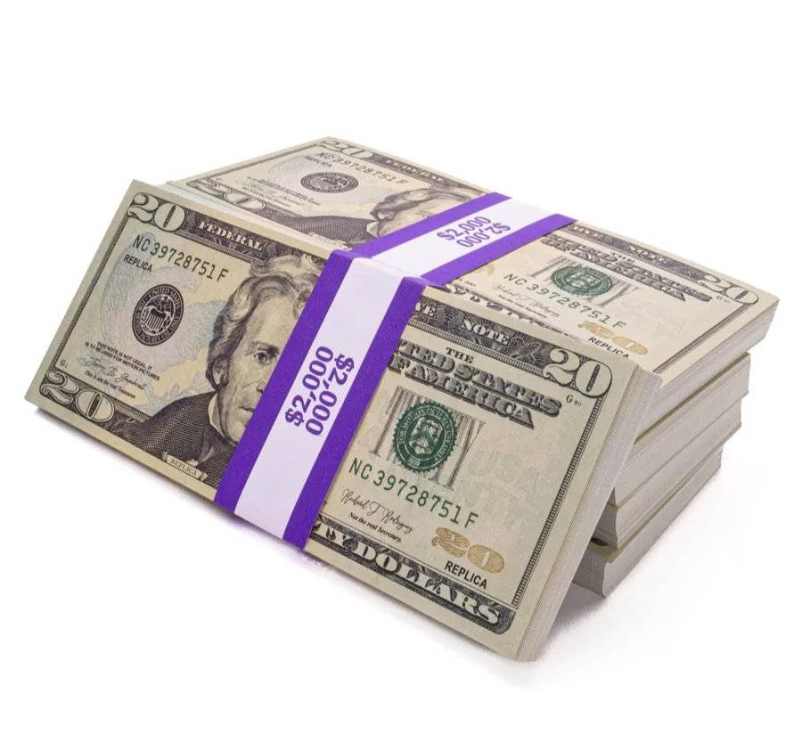 Pile of replica $20 bundles